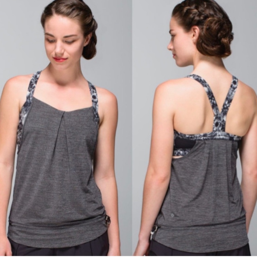 LULULEMON Rest Less Run Tank Built In Bra Drawstring Gathered Waist Gray Size 4 - Picture 6 of 6